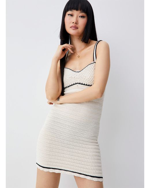 ONLY White Black And Beige Knit Sweetheart Neckline Dress