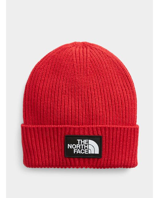 The North Face Synthetic Ribbed Knit Logo Tuque in Red | Lyst