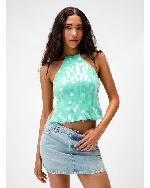 Twik Blue Large Sequins Halter Cami