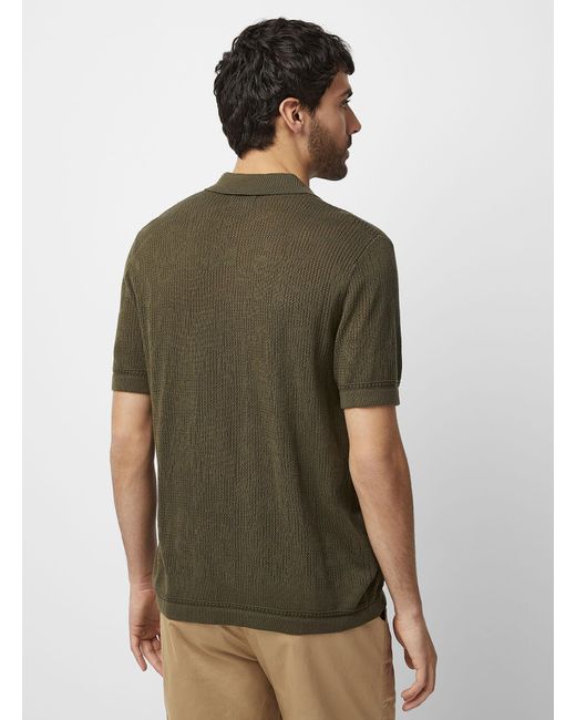 Le 31 Green Patterned Openwork Knit Polo for men