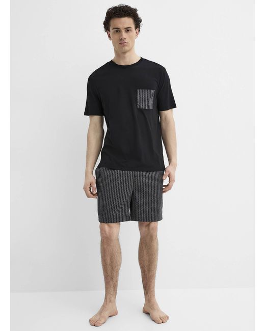 Le 31 Black Patterned Poplin Lounge Short for men