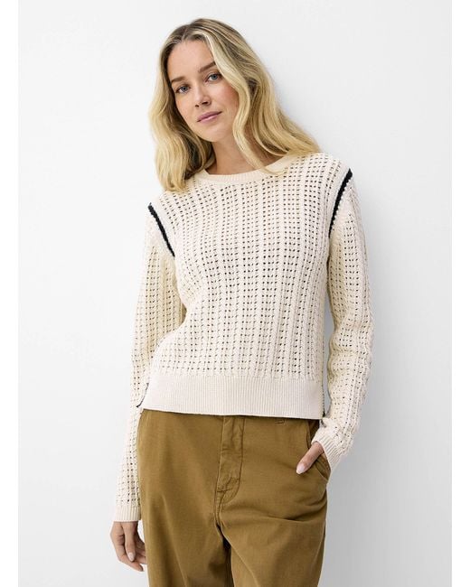 Part Two Natural Contrasting Stitching Openwork Sweater