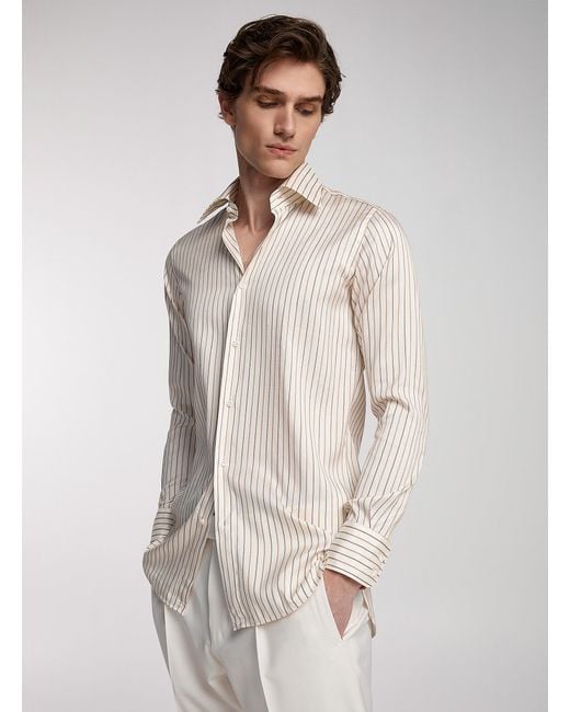 Boss Natural Embroidered Stripes Silk Shirt for men