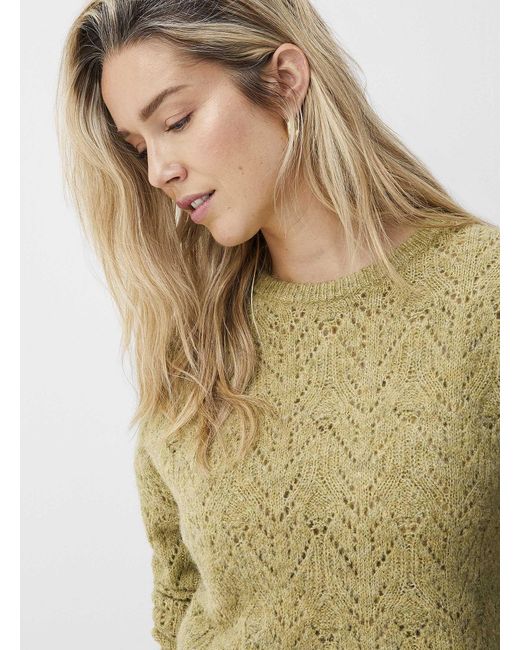 Contemporaine Green Touch Of Wool Openwork Fuzzy Sweater