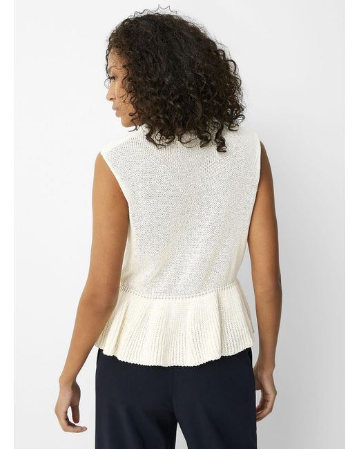 Contemporaine White Peplum Waist Sweater Vest Exclusive Collection From Italy