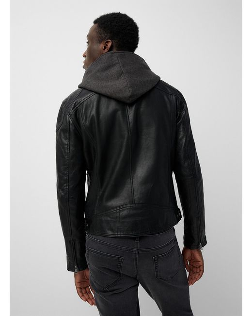 Le 31 Black Removable Hood Leather Jacket for men