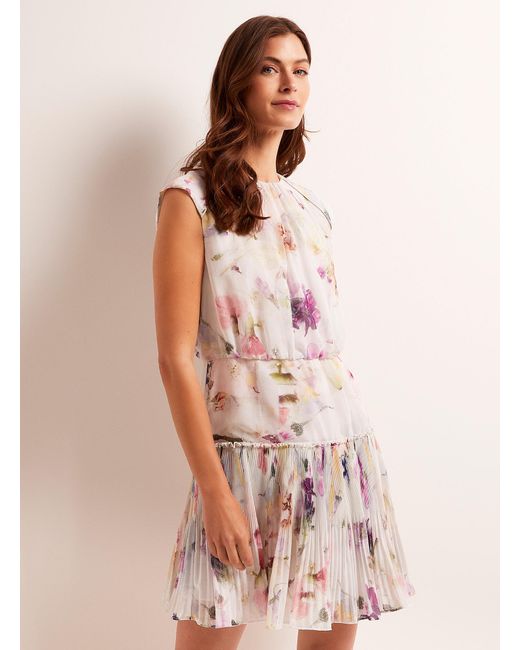 Ted Baker Pink Saintly Watercolour Blooms Pleated Dress