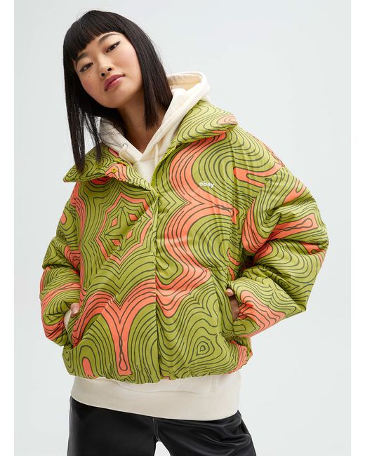 Obey Green Topographical Pattern Puffer Jacket