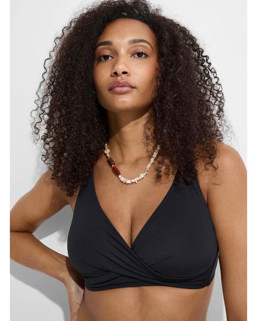 Simon's Black Recycled Nylon Draped Padded Bralette At Contemporaine