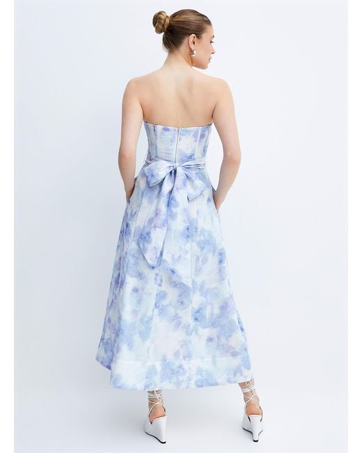 Bardot Blue Winter Garden Topstitched Bustier Dress