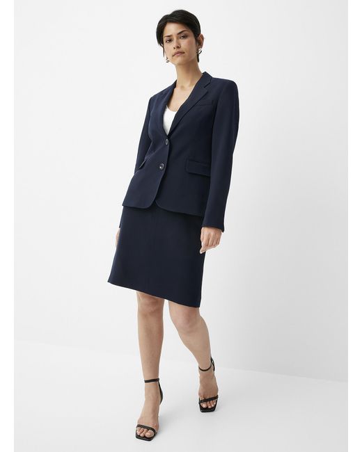 Contemporaine Blue Suiting Crepe Straight Skirt