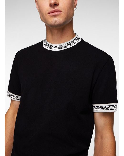 Versace Black Greca Trim Fitted T for men