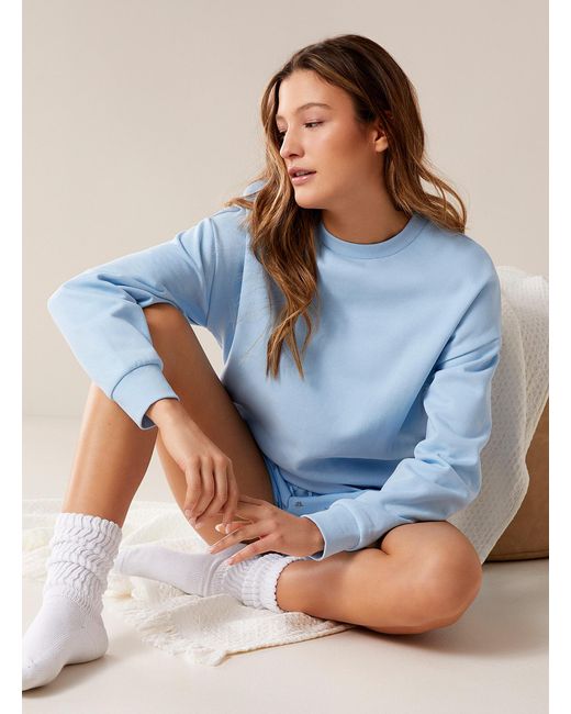 Miiyu Blue Solid Colour Organic Cotton And Polyester Lounge Sweatshirt