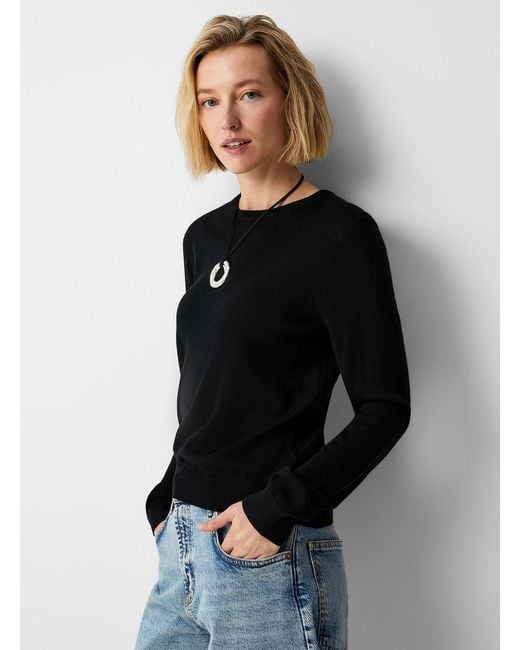 Contemporaine Black Responsibly Sourced Merino Wool Crew