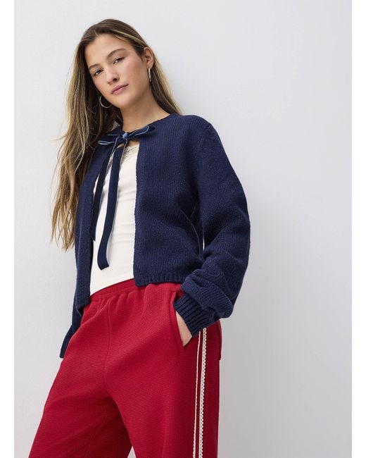 Twik Blue Velvet Bow Cardigan