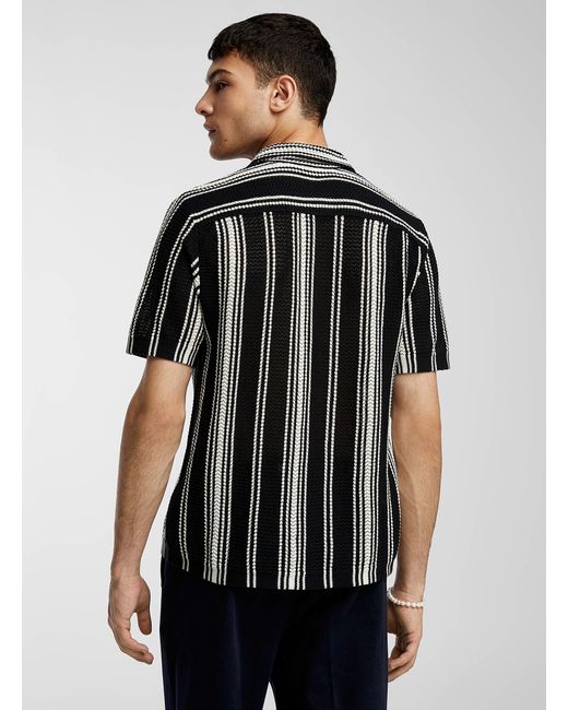 Le 31 Black Pointelle Knit Shirt for men