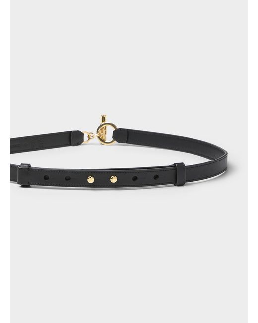 Ralph Lauren Black Toggle And Ring Thin Leather Belt
