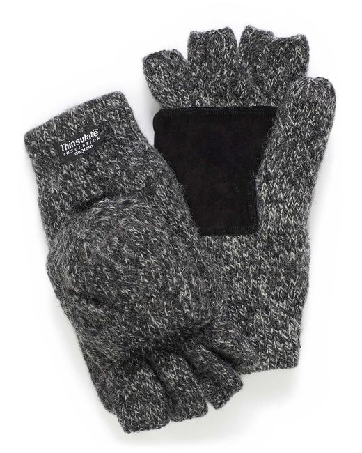 Le 31 Black Heathered Wool Hooded Gloves for men