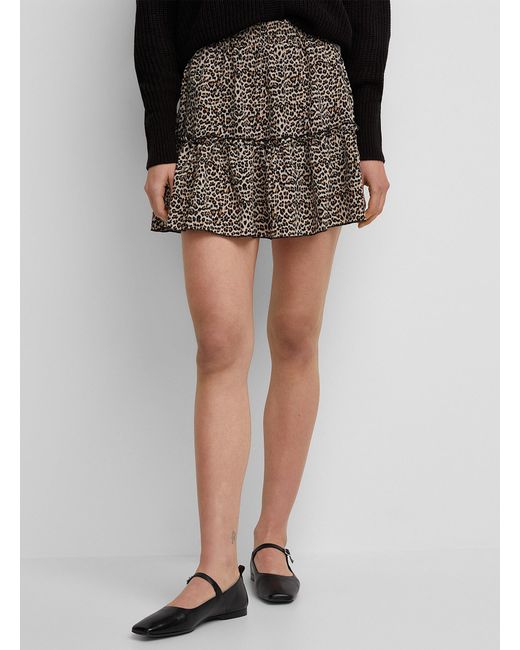Icône Black Leopard Print Tiered Miniskirt