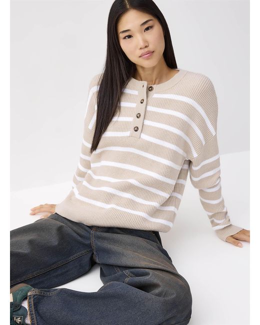 Twik Natural Striped Henley Collar Sweater