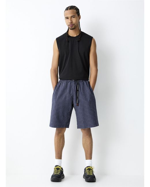 Gramicci Blue Windowpane Check Seersucker Lagoon Bermudas for men