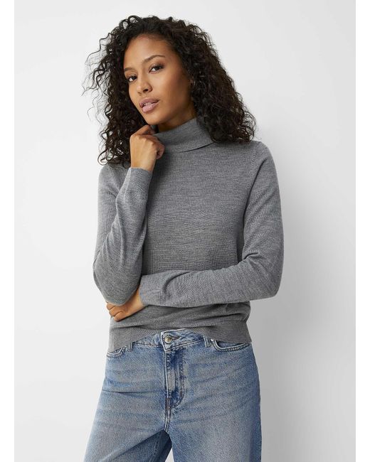 Contemporaine Gray Responsibly Sourced Merino Wool Turtleneck Sweater