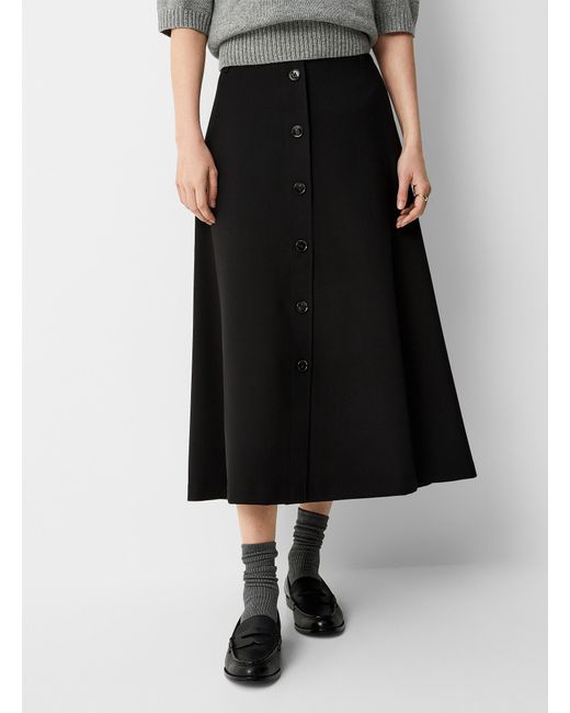 Contemporaine Black Flowy Flared Buttoned Skirt