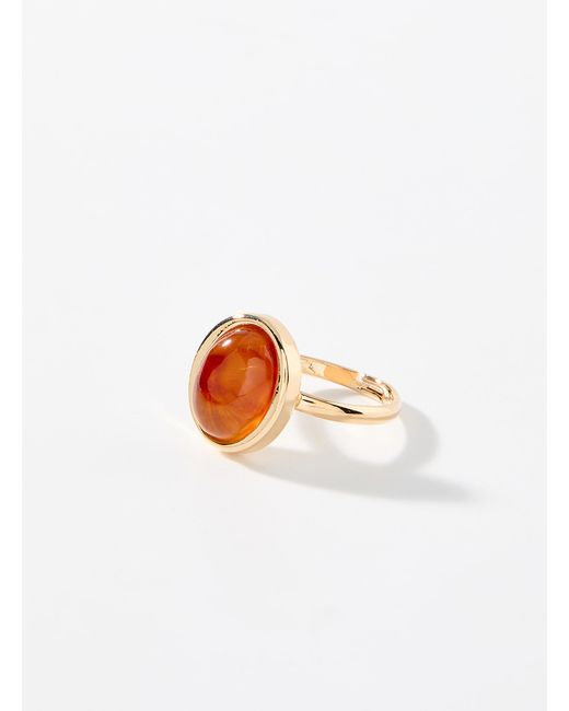 Simon's White Orange Oval Stone Ring