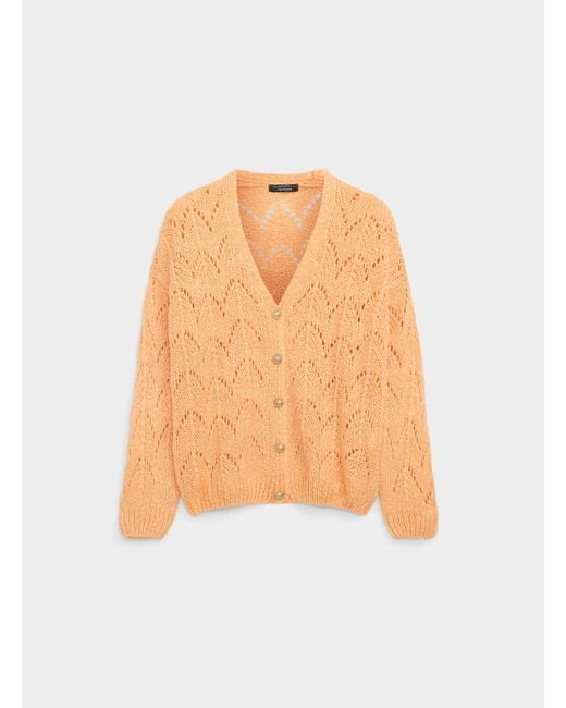Contemporaine White Touch Of Wool And Mohair Loose Openwork Cardigan