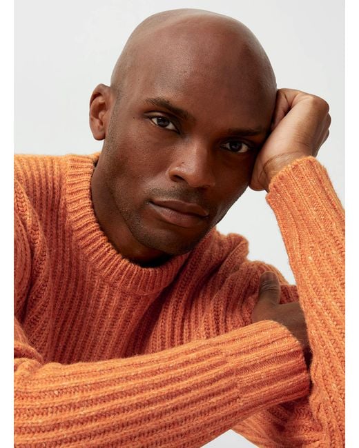 Le 31 Heathered Ribbed Knit Sweater in Orange for Men