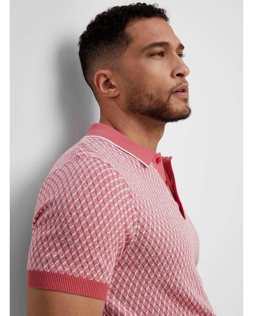 Le 31 Pink Geo Jacquard Knit Polo for men