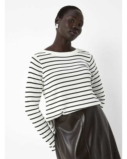Contemporaine White 100% Cotton Striped Sweater