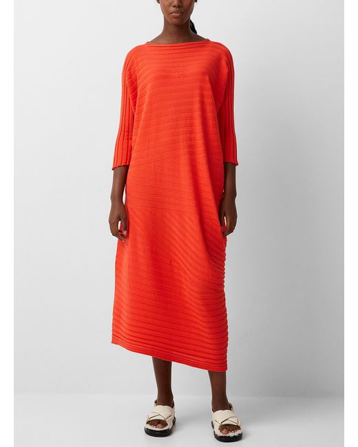 Issey Miyake Cotton Zigzag Knit Dress in Red | Lyst