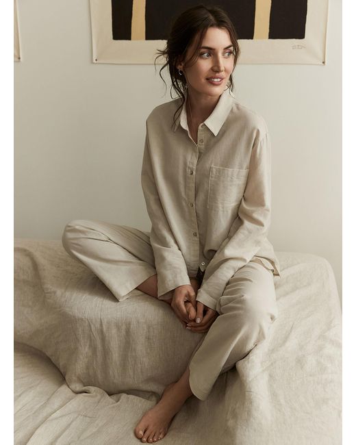 Miiyu Natural Solid Linen And Cotton Pyjama Set