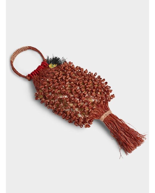 Sans Arcidet Red Poisson Aventurine Raffia Bag