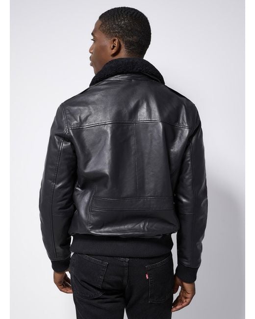 Le 31 Black Leather Bomber Jacket for men