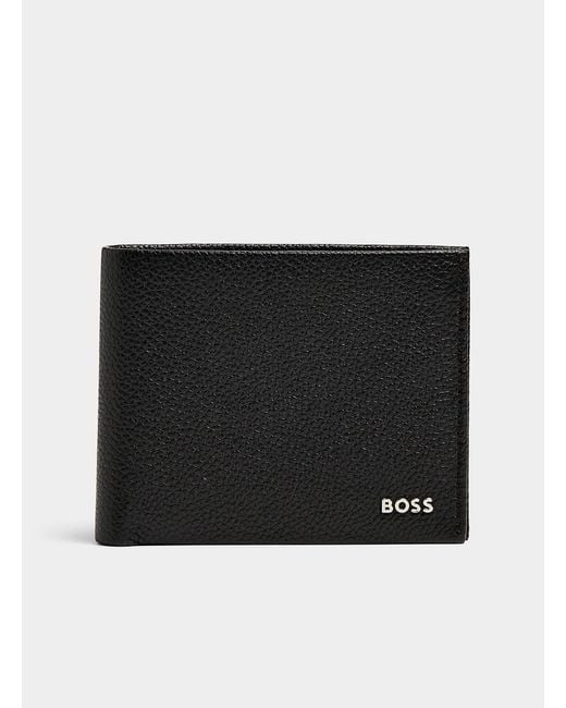 Boss Black Silver Logo Grained Leather Wallet for men