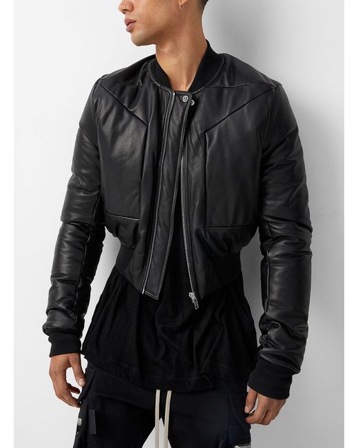 Rick Owens Black Fog Cropped Leather Jacket for men
