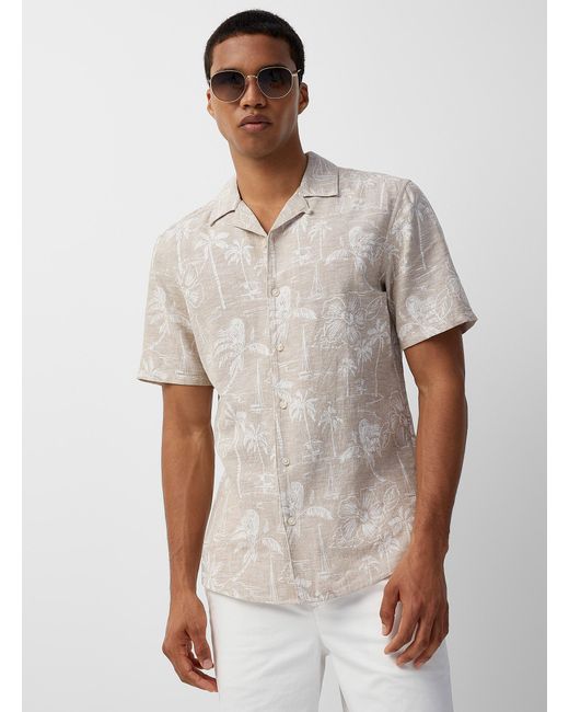 Only & Sons White Tropical Island Print Chambray Shirt for men
