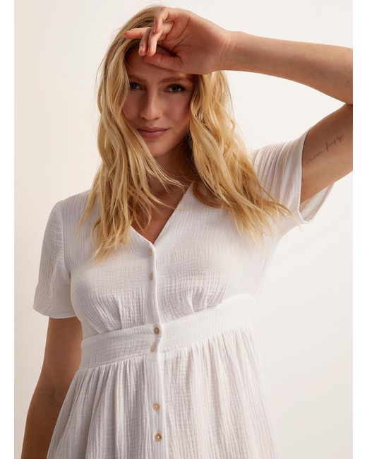Vero Moda Natural Cotton Gauze Maxi White Buttoned Dress
