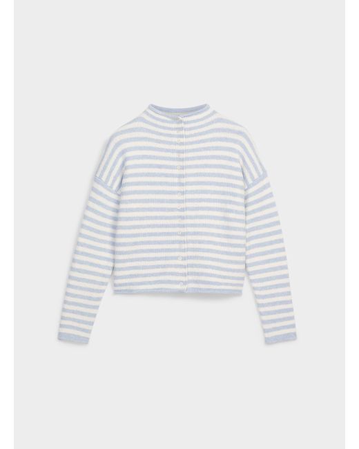 Contemporaine White Funnel Neck Buttoned Sweater