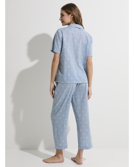 Miiyu Blue Geometric Embroidery Piped Pyjama Set