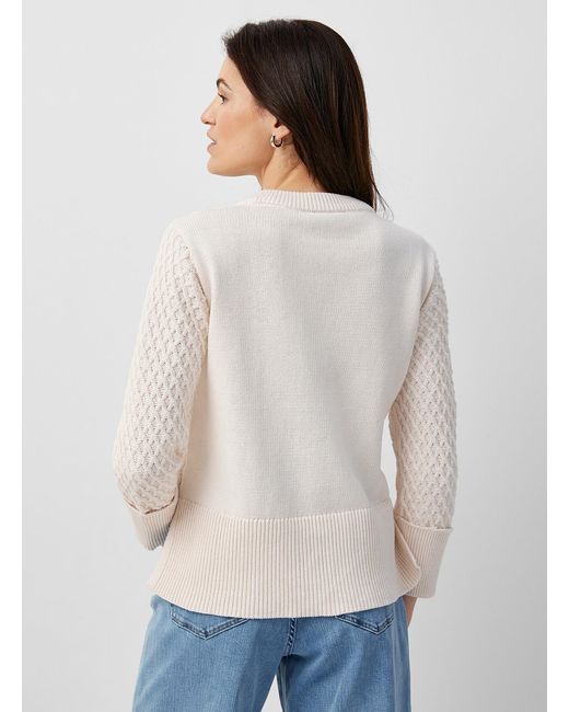 Fransa White Latticework Knit Sweater