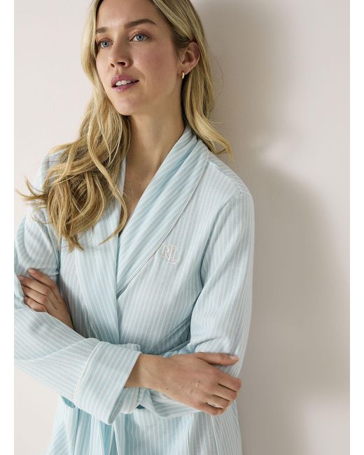 Ralph Lauren Sky Blue Striped Piped Robe | Lyst