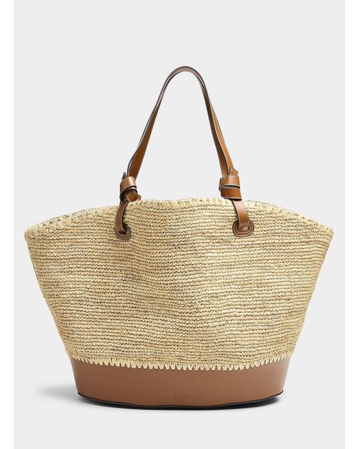 Staud Natural Squillo Large Raffia And Leather Tote