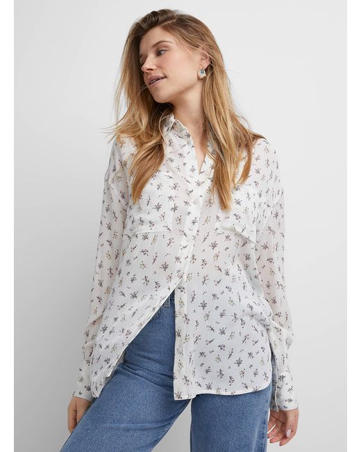 Icône White Wrinkled Texture Printed Loose Shirt