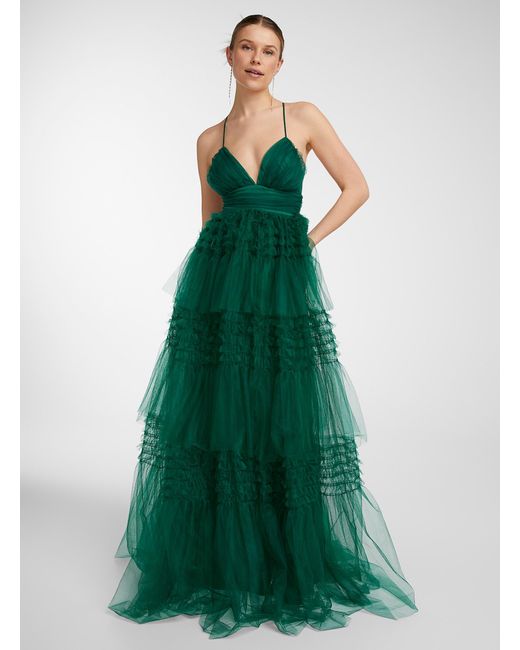 Icône Green Emerald Tulle Maxi Dress