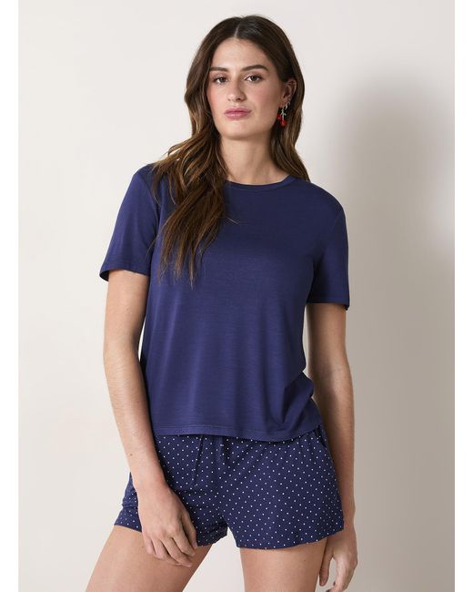 Miiyu Blue Plain Flowy Lounge T