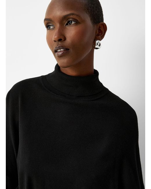 Contemporaine Black Flowy Turtleneck Tunic Sweater