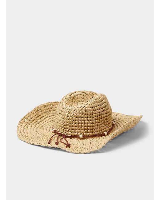 Roxy Natural Beaded Straw Cowboy Hat